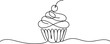 © jinnatun - Cup cake continuous one line drawing. Muffin single line art illustration. one line Art icon drawing