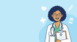 © WealthyMinion - Friendly Doctor PortraitA flat vector illustration of a friendly doctor smiling confidently, wearing a white coat and holding a clipboard. Simple background with medical icons. Flat vector style