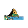 © panji - Coastal mountain artwork for t shirt print. Tropical resort illustration design. Summer travel vintage graphic design. Ocean view paradise artwork. Ex