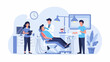 © obeng - Dental clinic scene with dentist, patient, assistant, and clock