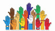 © Pkl - Diverse hands raised in a colorful display of unity and participation