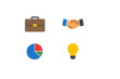 © Alan - Business concepts shown through simple icons representing work, agreement, analysis, and ideas