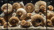 © Princess - Fossilized Ammonite Display, close up of shells, mushroom, food