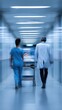 © OleksandrZastrozhnov - Blurred in motion, medical professionals transporting patient in hospital corridor