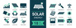 © Lara - Solar energy icon set. Containing solar panels, sun, solar farm, battery, power meter, home system, eco leaf, recycle, grid and more. Solid fill vector icons collection