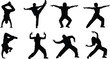 © Md - Martial arts and yoga silhouettes set featuring powerful combat stances, balance poses, flexibility training, strength movement, and fitness practice isolated on white background