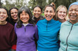 © DisobeyArt - Happy multi generational women having fun together - Multiracial friends laughing on camera after yoga class workout outdoor - Sport and women day concept - Main focus on center girl with braids