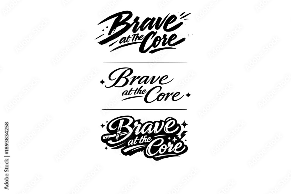 Brave In Lettering Stock-Vektorgrafik „Brave at the Core. Create a calligraphy lettering ...