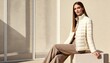 © SERHII - Fashion portrait of a young woman in a stylish puffer jacket. Chic autumn winter outerwear in a minimalist urban setting