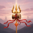 © Ramani - Radiant Trident at Sunrise – Shiva Symbolism, Damaru, Rudraksha, Spiritual Power, Hindu Iconography, Mountain Backdrop, Trishul, Maha Shivratri