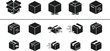 © Rahena ARAFAT - Isometric Delivery Box Icon Set with Shipping Cardboard Packages, Open and Closed Parcel Silhouettes, Express Freight Logistics Symbols, Post Office Storage Containers Collection