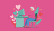 © VisualPro - Happy senior woman uses a desktop computer for online dating or connection surrounded by romantic hearts