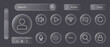 © Nurex-Vectors - Glassmorphism user interface elements set with translucent glossy frosted style , frosted glass buttons with icons for multimedia search and profile, futuristic web interface collection with vector gr