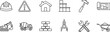 © Samina - Collection of essential black and white outline icons representing various construction machinery tools safety gear architectural elements and building progress symbols for industry use