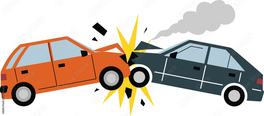 Car accident illustration showing two vehicles collision with crash ...