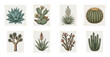 © PixeloAI - Vintage Hand Drawn Desert Succulent and Cactus Postage Stamp Collection for Botanical Scrapbooking
