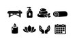 © 4zevar - Spa icons: massage table, oils, stones, candle, lotus, hands, calendar