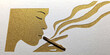© Haris - Golden silhouette of a woman exhaling smoke from incense, symbolizing relaxation and meditation in a minimalist design