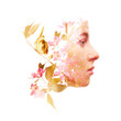 © New Africa - Attractive woman and spring blossoms, double exposure on white background