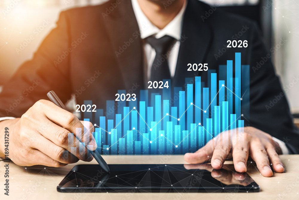 Business bar chart and line graph showing yearly business growth from ...