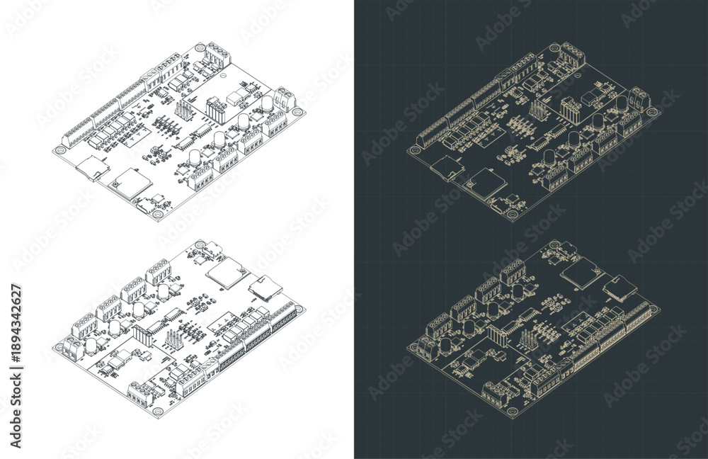 CNC controller and stepper motor drivers isometric drawings Stock ...