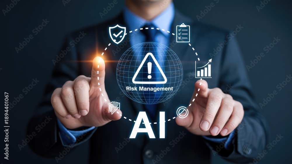 Professional engaging with artificial intelligence risk management data ...