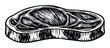 © Pro Designs - Classic engraved style beef steak cut for butcher shop branding or restaurant menu decoration, representing fresh meat ingredients for cooking.