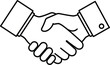 © Hamza - Simple black and white outline drawing of two business hands clasped together in a professional firm handshake signifying partnership agreement or deal closure