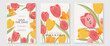 © TWINS DESIGN STUDIO - Watercolor floral wedding invitation vector set with yellow, orange and blush pink watercolor background, tulip flowers, botanical leaves and soft paint wash. Bright design for save the date cards.