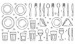 © Lipi - Playful hand-drawn tableware doodle icon set with plates and cutlery vector