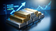 ©  Visual Pioneer - Gold and silver bars stacked with bullish market trend graph in background, indicating financial growth