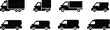 © Shoriful - Set of black delivery truck and van silhouettes isolated on white background for logistics transportation shipping and commercial vehicle icon design
