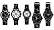 © Niken - Collection of five broken wristwatches with cracked faces and straps.