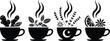 © Riya - Assorted herbal tea cups vector illustration with ginger lemon flower leaf and anise star in black and white for healthy lifestyle wellness beverage concept for cafe menu or food and drink packaging d