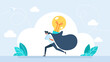 © Yurii - Thief stealing idea. Man with bag stealing an idea metaphor. Plagiarism concept, infringement of copyright. Thief in a mask running away with a light bulb. Intellectual property. Flat illustration