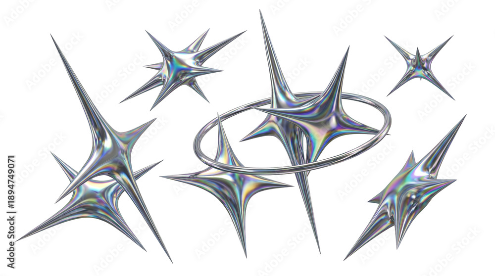 Star Variations Shape Set of abstract star variations in holographic chrome metal style with ...