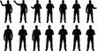 © MostArjuma - Large collection of male silhouettes in various standing and gesturing poses for public speaking presentation corporate communication and professional man vector graphic design projects