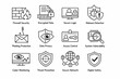 © Alex - Cybersecurity line icon set illustrating firewall security, encrypted data, secure login, malware detection, phishing protection, privacy, and access control