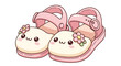 © asipha97 - Digital illustration of a pair of cute cartoon sandals with smiling faces and flowers on the toes, against a clean white background.