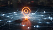 © Oleksandr - Glowing Orange Location Pin Points The Way On A High Tech Futuristic City Map, Perfect Symbolism For Navigation And Modern Technology And Urban Networks