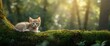 © vxnaghiyev - A close-up image of a cute kitten lying on a moss-covered tree branch
