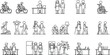 © Rifat - Comprehensive family and lifestyle line icon set featuring domestic life parental care disability inclusion childhood growth professional work balance and community relationship symbols