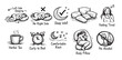© Bogdan - This hand-drawn illustration depicts various tips for achieving good sleep, including sleeping on the left side, herbal tea, and avoiding alcohol.