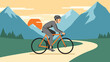 © Maureen - Cyclist enjoying scenic mountain ride at sunset in flat design
