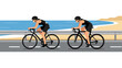 © Maureen - Cyclists riding along scenic coastal road in minimalistic style