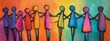 © Ilmi - Diverse Group of Colorful Figures Holding Hands Against a Vibrant Background Representing Unity and Community