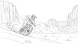 © Ophelia - Mountain biking adventure in desert landscape outline drawing