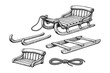 © Cali6ro - Vintage wooden sled design with rope and components - line art illustration