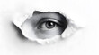 © SirArbusto - Intrigued Glance: An eye peers through a tear in paper, a symbol of observation, curiosity, and a glimpse into the unseen.