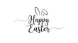 © MAS - Happy easter calligraphy with bunny ears graphic on white background, handwritten style script font high-key lighting with cutout object